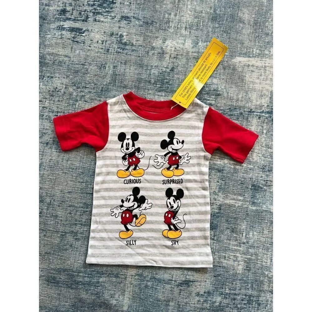 Disney Baby Red Gray Striped Mickey Mouse Tee 24 Months